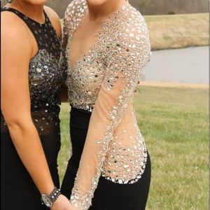 Nude and Black Sequin Prom Dress